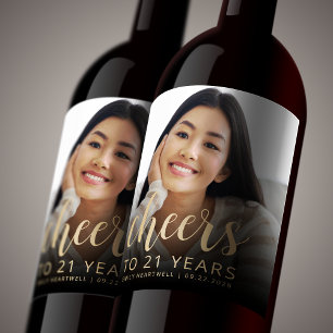 21st Birthday Party Photo Cheers Wine Label