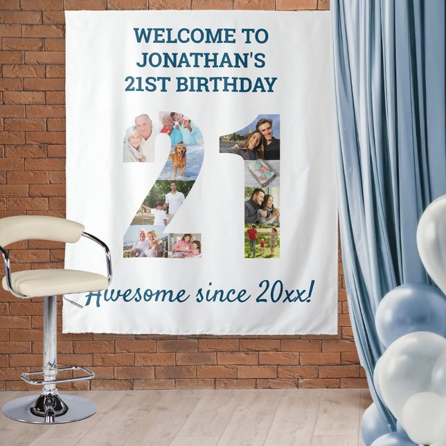 21st Birthday Party Photo Collage Backdrop Tapestry (Creator Uploaded)