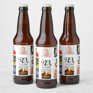 21st birthday party photo collage guy beer bottle label