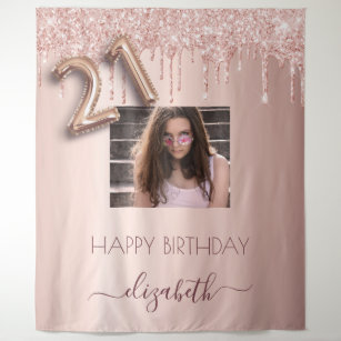 21st birthday party photo rose gold glitter pink tapestry