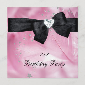 21st Birthday Party Pink Black White Invitation