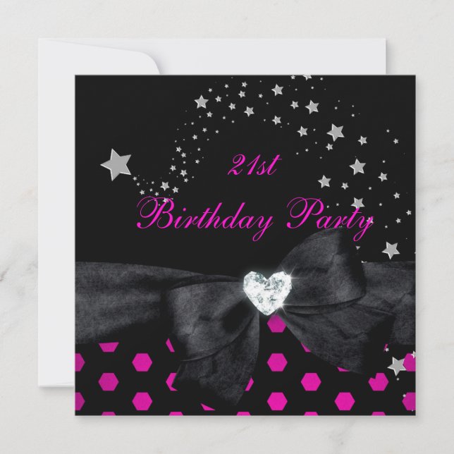 21st Birthday Party Pink Black White Spot Invitation (Front)