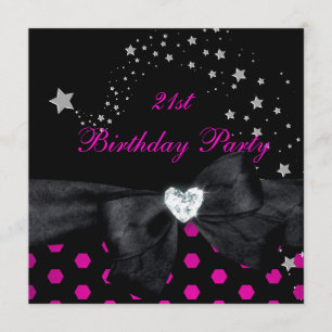 21st Birthday Party Pink Black White Spot Invitation