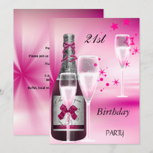21st Birthday Party Pink Champagne 21 Invitation
