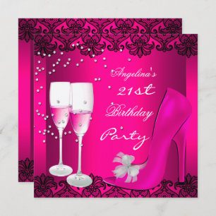 21st Birthday Party Pink Champagne High Heel Shoes Invitation
