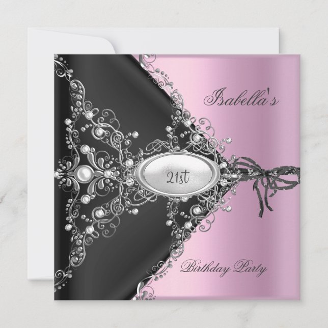 21st Birthday Party Pink Elegant Silver White Invitation (Front)