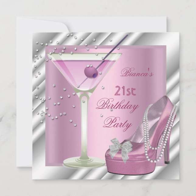 21st Birthday Party Pink Martini High Heel Shoes Invitation (Front)