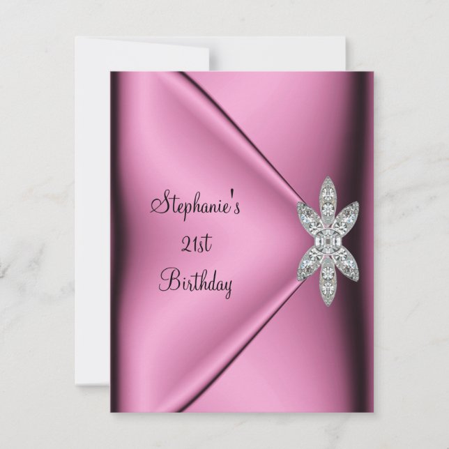 21st Birthday Party Pink Silk Diamond Jewel Invitation (Front)