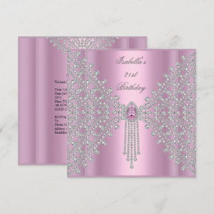 21st Birthday Party Pink Silver White Diamond Invitation