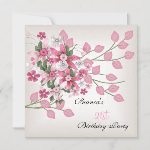 21st Birthday Party Pretty Pink Floral Invitation