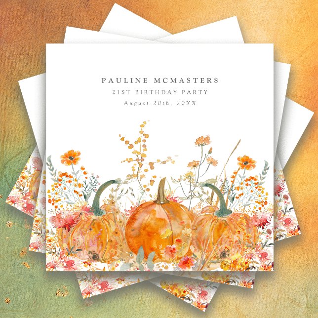 21st Birthday Party Pumpkin Wildflower Custom Napkin (Creator Uploaded)