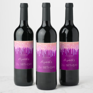 21st birthday party purple glitter pink wine label