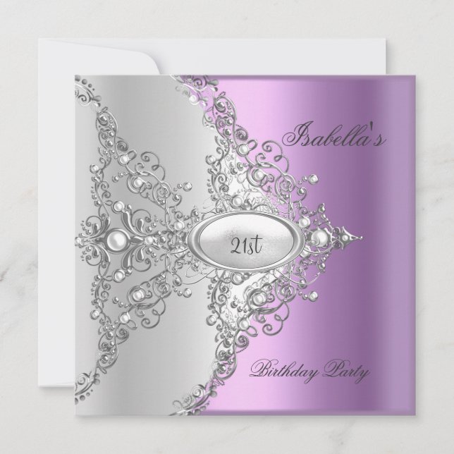 21st Birthday Party Purple Lilac Silver White Invitation (Front)