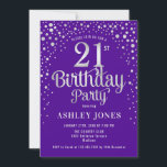 21st Birthday Party - Purple & Silver Invitation<br><div class="desc">21st Birthday Party Invitation.
Elegant design in royal purple and faux glitter silver. Features stylish script font and confetti. Message me if you need custom age.</div>