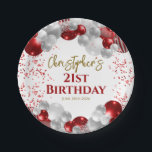 21st Birthday Party Red Balloons Paper Plate<br><div class="desc">A gorgeous 21sth birthday party or celebration paper plate. This fabulous red and silver balloons design is the perfect tableware to decorate your table for a 21st celebration or twenty first birthday party.</div>