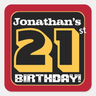 21st Birthday Party Red Black Gold Add Name A15 Square Sticker