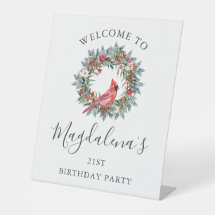 21st Birthday Party Red Cardinal Welcome Pedestal Sign