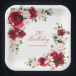 21st Birthday Party Red Pink Floral Custom Paper Plate<br><div class="desc">Pretty red roses and blush pink peonies decorate this 21st birthday party custom paper plate. Two lovely floral arrangements decorate two corners. Elegant calligraphy spells out 21st birthday, The birthday celebrant's name is below. This item is part of the Red Rose and Pink Peony collection. It contains professional designed invitation...</div>