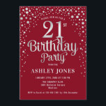 21st Birthday Party - Red & Silver Invitation<br><div class="desc">21st Birthday Party Invitation.
Elegant design in dark red and faux glitter silver. Features stylish script font and confetti. Message me if you need custom age.</div>