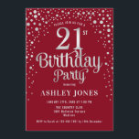 21st Birthday Party - Red & Silver Invitation<br><div class="desc">21st Birthday Party Invitation.
Elegant design in dark red and faux glitter silver. Features stylish script font and confetti. Message me if you need custom age.</div>