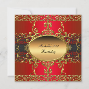 21st Birthday Party Rich Black Red Gold Flourish Invitation