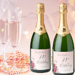 21st birthday party rose gold blush pink floral sparkling wine label<br><div class="desc">A label for a 21st birthday party. A girly and elegant soft rose gold ombre background. Decorated with dark purple,  burgundy and rose pink coloured flowers. Templates for a name and a date. The text: 21st Birthday is written in dark grey with a large modern hand lettered style script.</div>