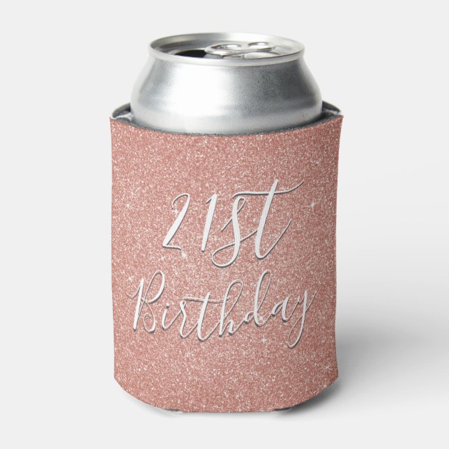 21st Birthday Party Rose Gold Blush Pink Glitter Can Cooler (Can Front)