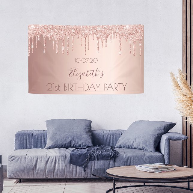 21st birthday party rose gold drips banner (Creator Uploaded)