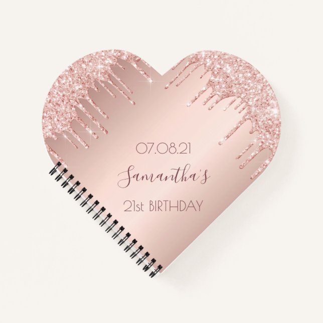 21st birthday party rose gold glitter drips notebook (Front)