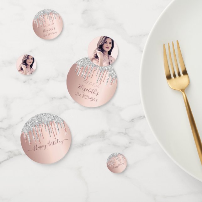 21st birthday party rose gold glitter photo silver confetti (Group)