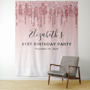 21st Birthday Party Rose Gold Pink Glitter Tapestry