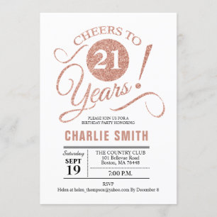 21st Birthday Party - Rose Gold White Invitation