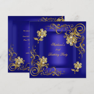 21st Birthday Party Royal Blue Gold Diamond Invitation