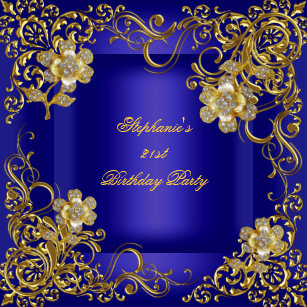 Royal Blue And Gold 21st Birthday Invitations Announcements