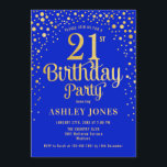 21st Birthday Party - Royal Blue & Gold Invitation<br><div class="desc">21st Birthday Party Invitation.
Elegant design in royal blue and faux glitter gold. Features stylish script font and confetti. Message me if you need custom age.</div>
