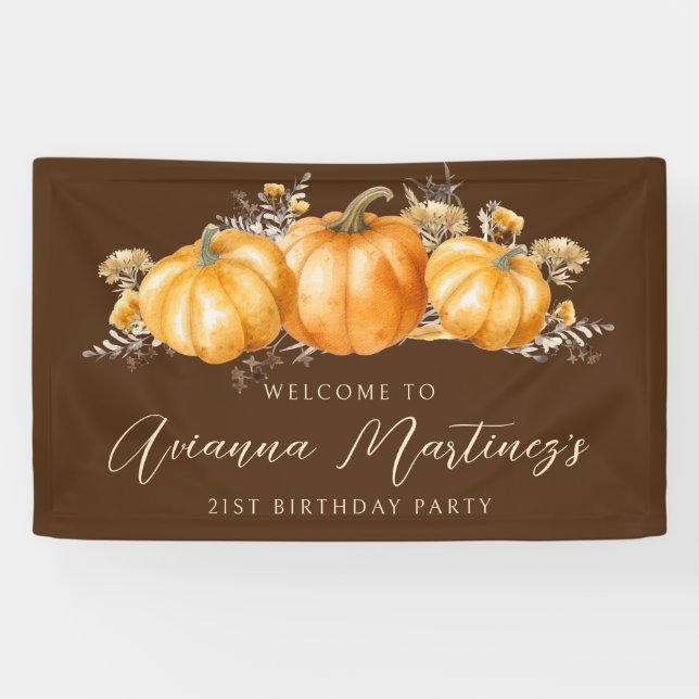 21st Birthday Party Rustic Boho Fall Pumpkin  Banner (Horizontal)