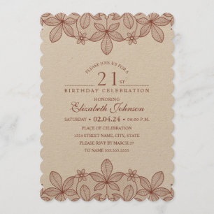21st Birthday Party Rustic Lace Kraft Paper Invitation