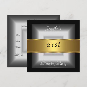 21st birthday Party silver Gold Invitation