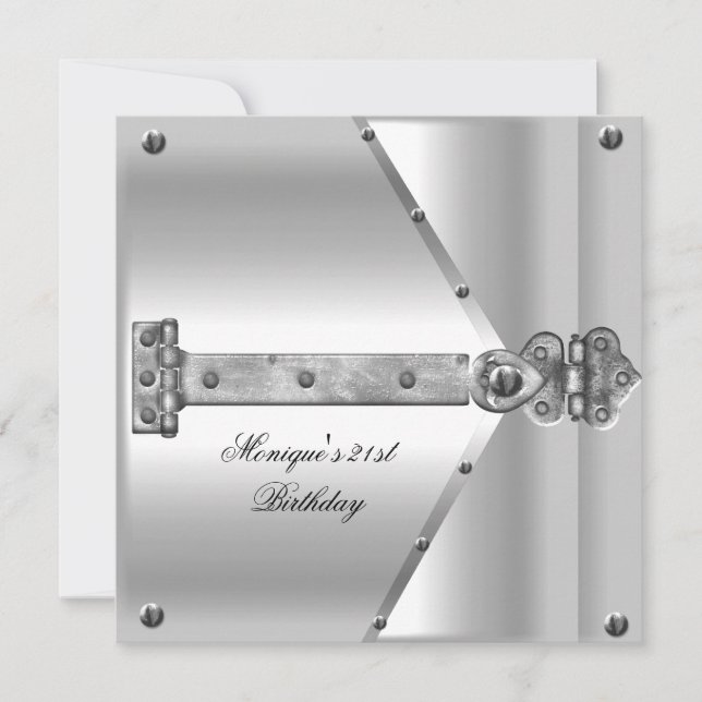 21st Birthday Party Silver Metal Locks Hinges Invitation (Front)