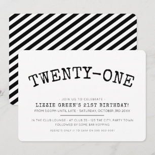 21ST birthday party simple modern minimal black Invitation