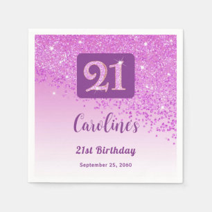21st Birthday Party Sparkle Pink Glitter Napkin