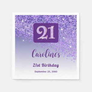 21st Birthday Party Sparkle Purple Glitter Napkin