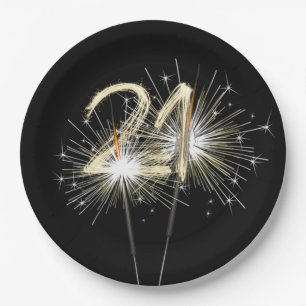 21st Birthday Party Sparklers on Black Paper Plate