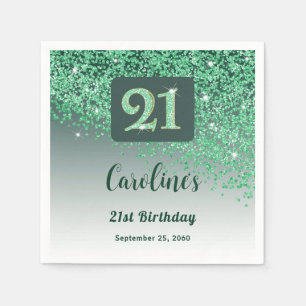 21st Birthday Party Sparkling Green Glitter Napkin