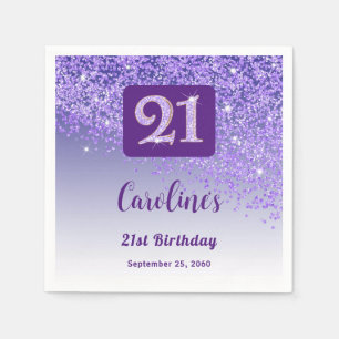 21st Birthday Party Sparkling Purple Glitter Napkin