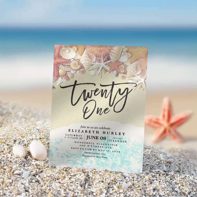 21st Birthday Party Summer Beach Starfish Seashell Invitation (Creator Uploaded)