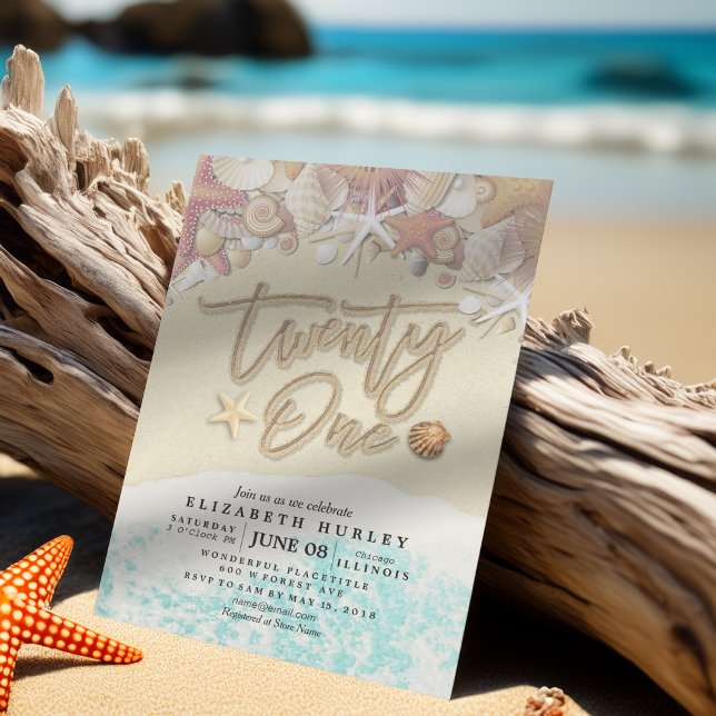 21st Birthday Party Summer Beach Starfish Seashell Invitation (Creator Uploaded)