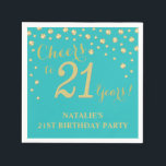 21st Birthday Party Teal and Gold Diamond Napkins<br><div class="desc">21st Birthday Party Invitation with Teal and Gold Glitter Diamond Background. Gold Confetti. Adult Birthday. Man or Woman Birthday. For further customisation,  please click the "Customise it" button and use our design tool to modify this template.</div>