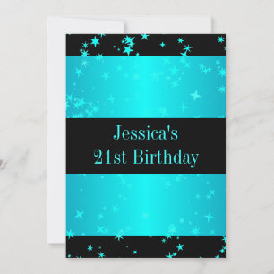 21st Birthday Party Turquoise Stars Black & White Invitation