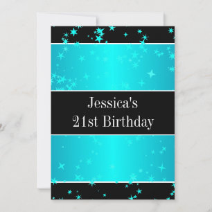 21st Birthday Party Turquoise Stars Black & White Invitation
